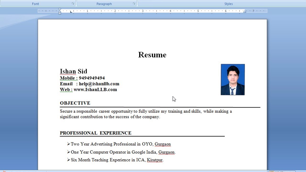 how to create resume in ms word in hindi