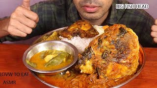huge big fish head masala+fish fry+veg fish curry with whte rice eating-mukbang show love to eat