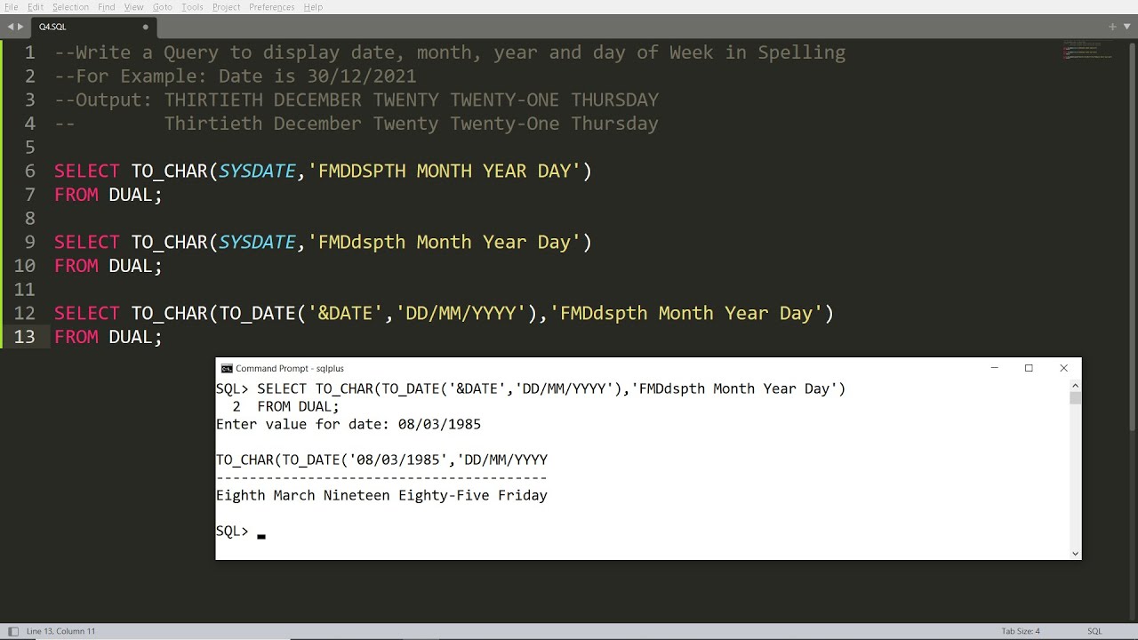 Query To Display Date, Month, Year And Week Day In Words Of User Defined  Date - Oracle - Youtube