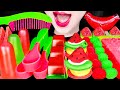 ASMR Edible Hair Brush, Edible Spoon, Watermelon Dessert, Jello 먹는 빗, 먹는 숟가락, 수박 디저트 젤리 먹방 Mukbang