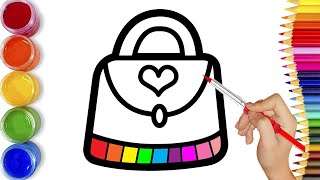 How to draw bag and color glitter rainbow for kids