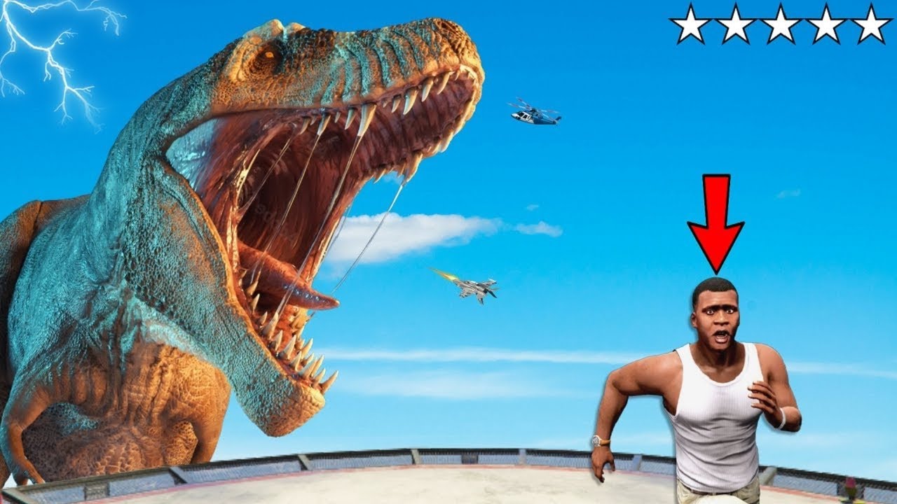 DINOSAUR Vs FRANKLIN Fight AND Destroys Los Santos In GTA 5 - Great Battle