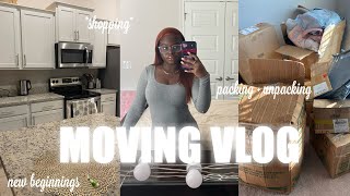 MOVING VLOG  📦 | new beginnings🍾, unpacking, cleaning , house tour, grocery shopping & more