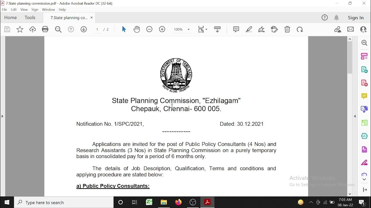 Tamil Nadu State planning Commission Public policy consultant 7