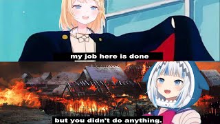 Ame and Gura heroically save a village!!