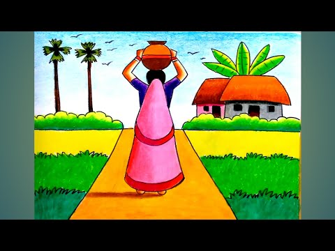 Easy Drawing Scenery With Colour || Beautiful Scenery || - YouTube