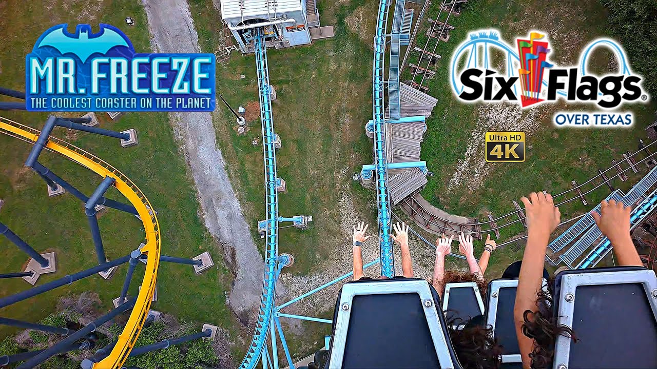 April 2024 Mr Freeze Roller Coaster On Ride 4K POV Six Flags Over Texas ...
