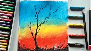 pastel oil easy scenery drawing colours sunset