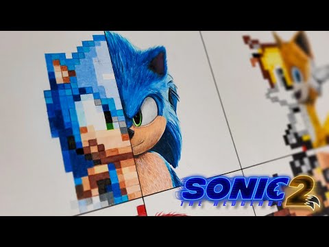 Drawing Sonic The Hedgehog 2 Movie VS Pixel / Sonic The Hedgehog Movie