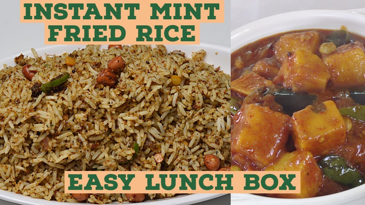Instant Pudina Masala Fried Rice - Lunch Box Mint Masala Fried Rice with Brinjal yam curry -Veg Rice | Vahchef - VahRehVah