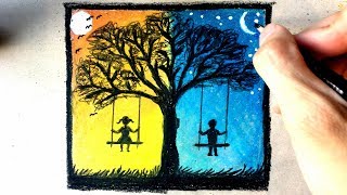 Как нарисовать декорации - День и ночь - цветной карандаш Как нарисовать декорации - День и ночь - цветной карандаш