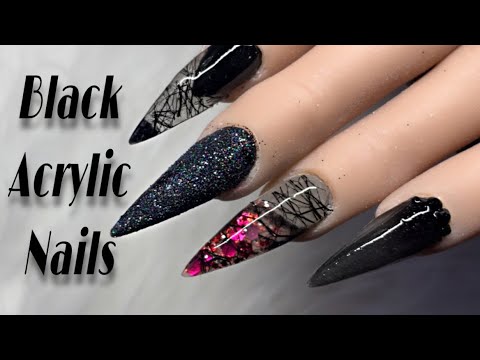 Black Acrylic Nails - Halloween - Gothic Nail Design 