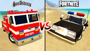 San Andreas Fire Truck vs Fortnite Police Car in GTA 5 - which is best?