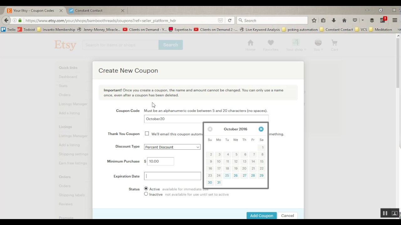 How To Create A Coupon Code In Etsy - YouTube