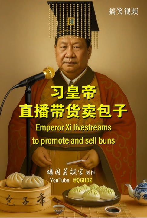 搞笑短视频：习皇帝直播带货卖包子！Funny Short Video: Emperor Xi livestreams  to promote and sell buns#习近平 #讽刺 #搞笑