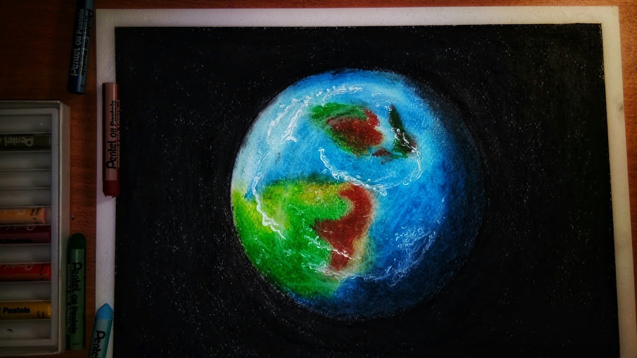 Oil pastel Drawing Earth Speed Art สอนวาดภาพด้วยสีช็อล์ค By JAP