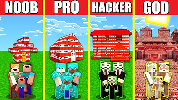 Minecraft Battle: TNT HOUSE BUILD CHALLENGE - NOOB vs PRO vs HACKER vs GOD Animation EXPLOSION BOMB