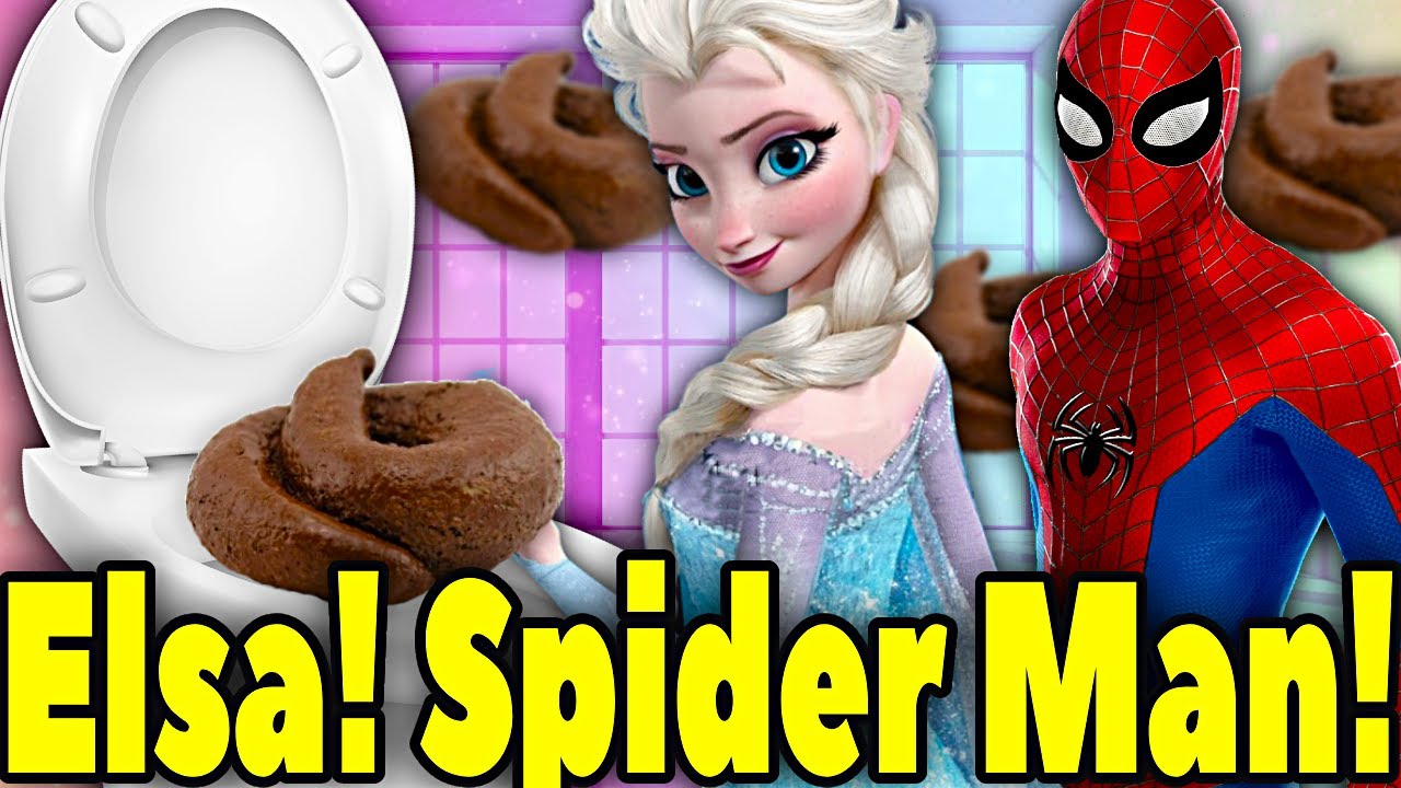 Elsa Frozen 2 and Spider Man POOPING in the TOILET together. Princess
