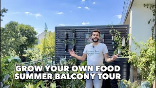 Balcony Garden Tour July 💚 Tips to grow vegetables, fruits & herbs in containers for small space
