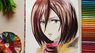 رسم انمى ميكاسا باستخدام الالوان المائيه