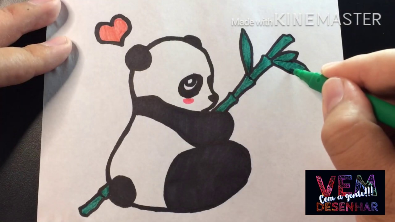 COMO DESENHAR UM PANDA COM UM CORAÇÃO KAWAII 