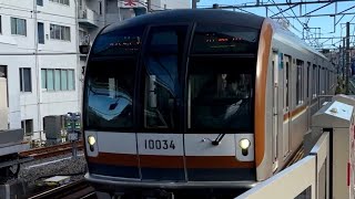 東京メトロ10000系電車 東急東横線自由が丘駅 特急川越市ゆき到着 到着アナウンス、ドアチャイムあり