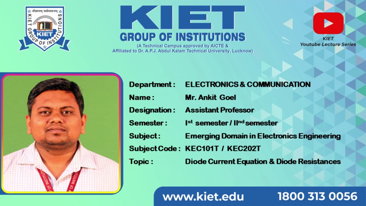 Diode Current Equation & Diode Resistances | Emerging Domain in Electronics Engineering