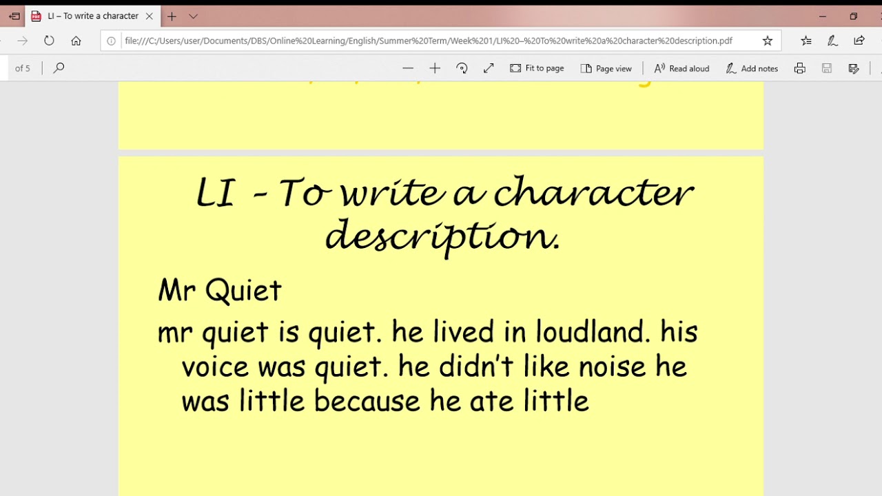 Year 9 - English - How to write a character description - 9 April 9090