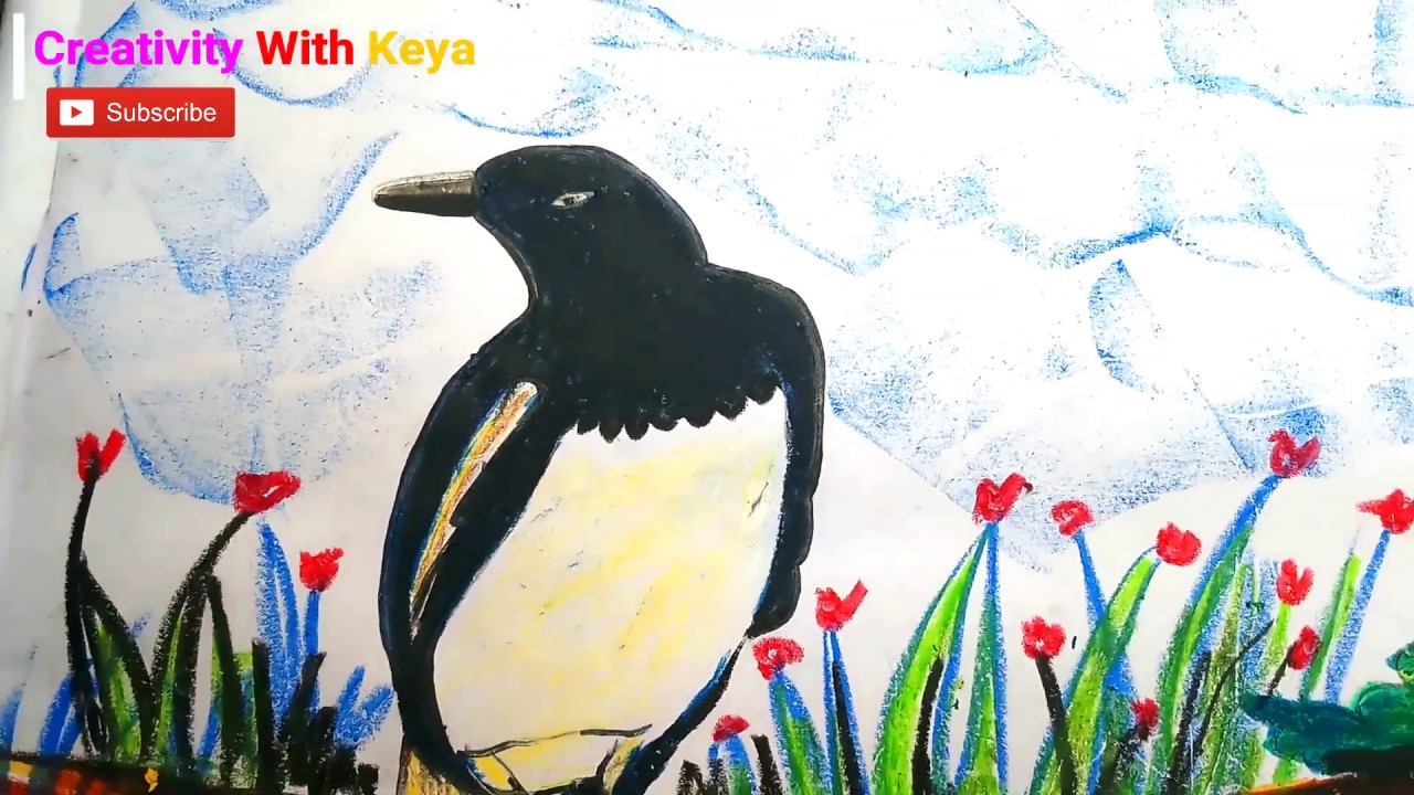 Oriantal magpai-robin bird||NATIONAL BIRD OF BANGLADESH||easy bird drawing step by step||bird video