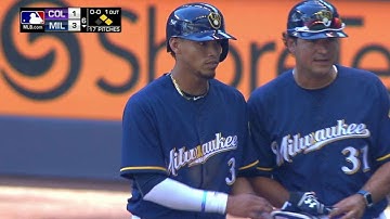 COL@MIL: Arcia bunts, Perez dodges tag to score