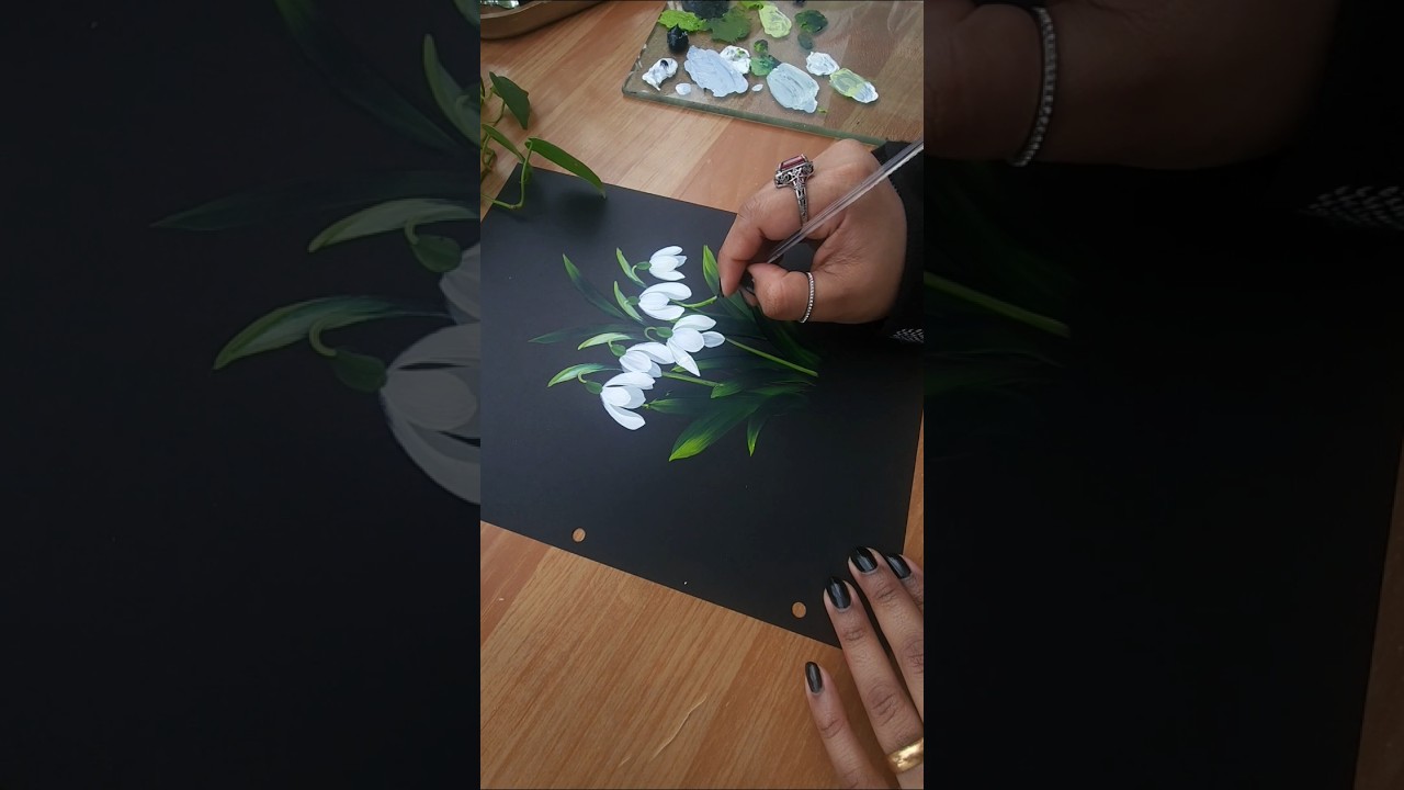 ✨️🔴 DELICATE Snowdrop Flower Painting using round brush technique ✨️ 