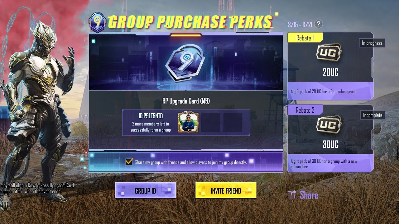 Group Perchase perks M9/ Pubg Mobile/BGMI M9 Royal Pass