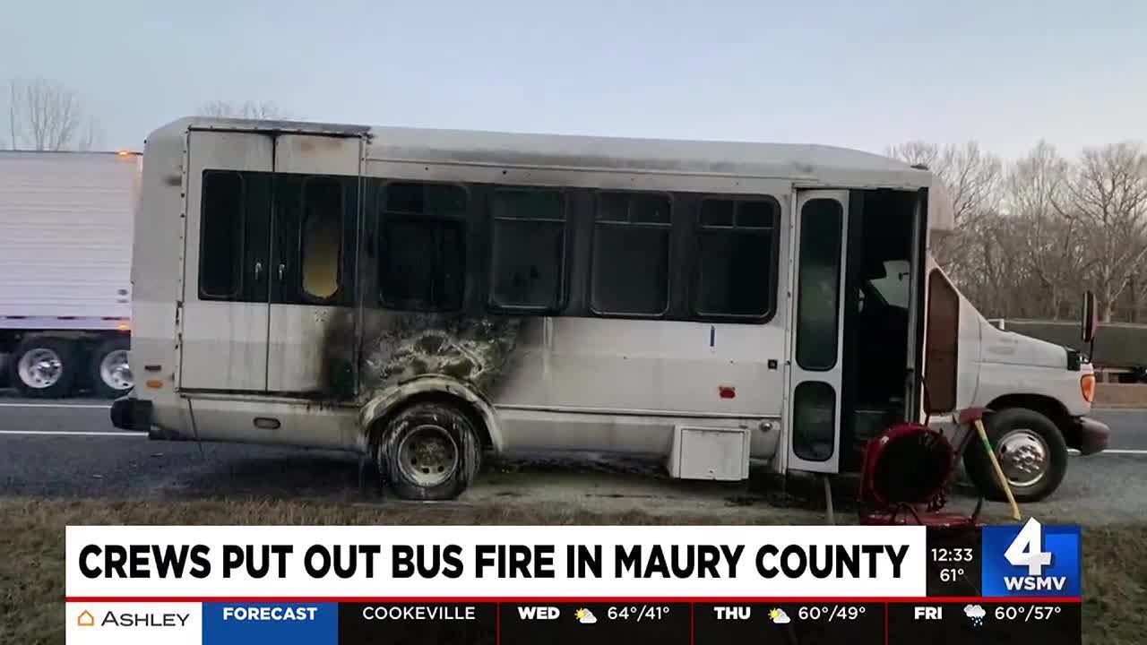 Crews put out bus fire in Maury County - YouTube