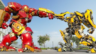 The battle between Bumblebee and Ironman in the world of the future - 4K Ultra HD action fantasy
