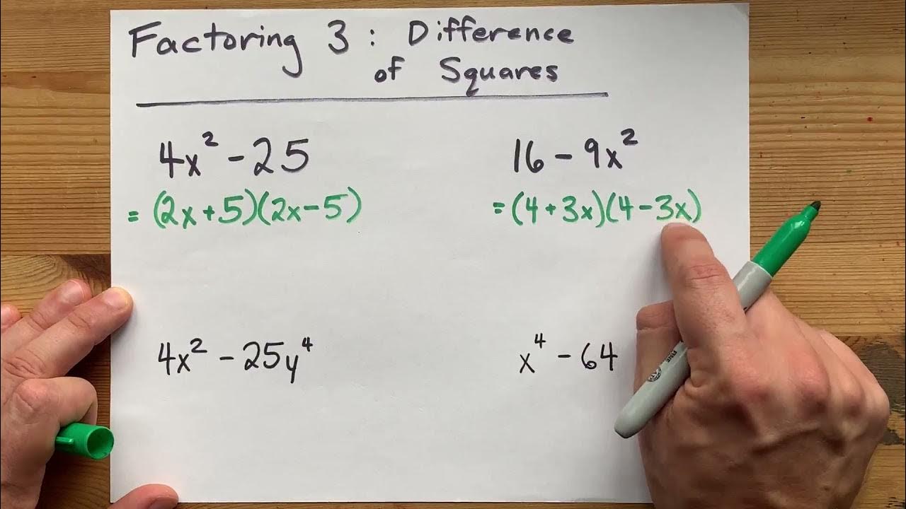 Difference of Squares Factoring (+ four examples) - YouTube