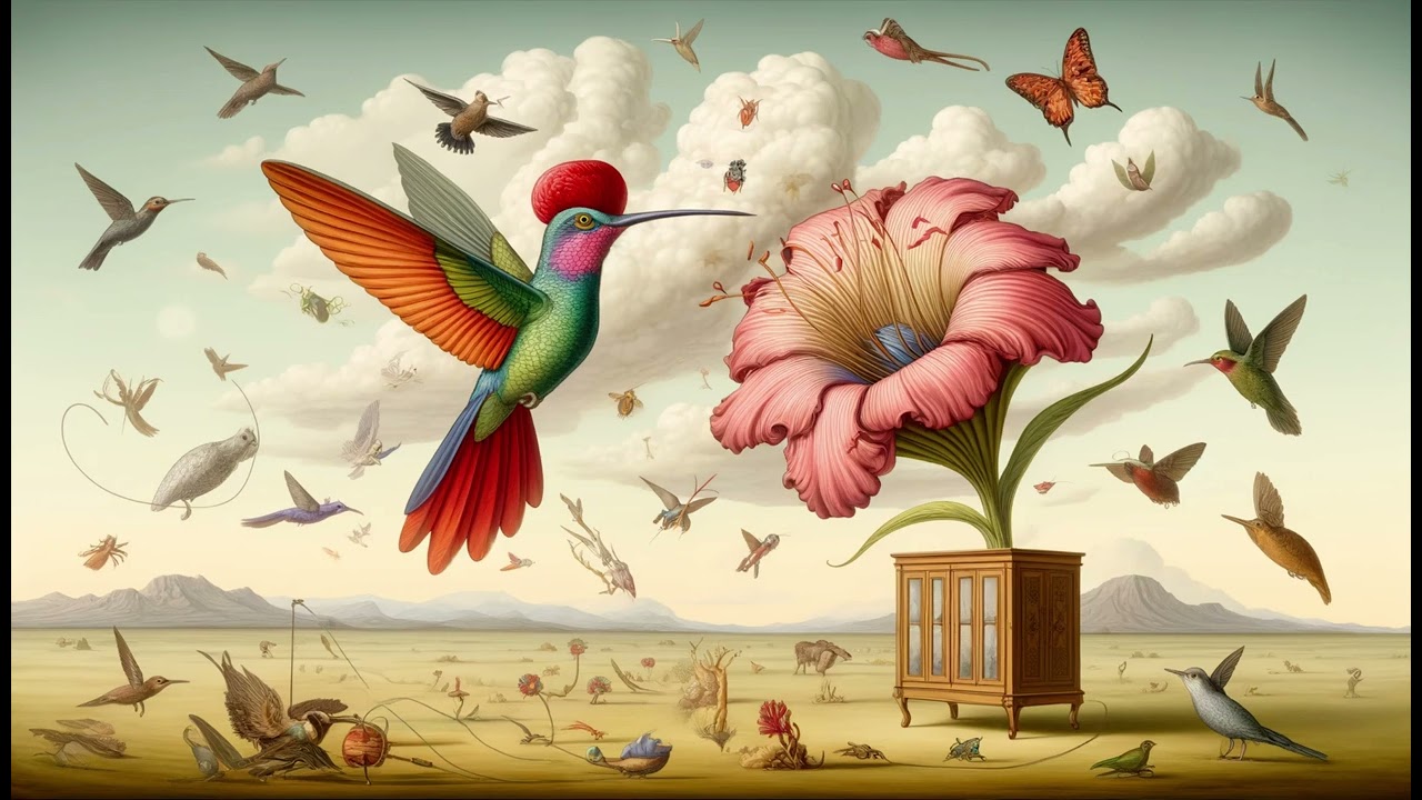 A surreal and fantastical scene. 