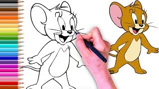 تعليم الرسم للاطفال |  كيف رسم الفأر جيري من الكرتون المضحك توم وجيري خطوة بخطوة