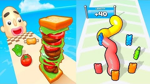 Sandwich Runner VS Gummy Worm Go! -All Levels Speed Run Gameplay Android iOS Ep1
