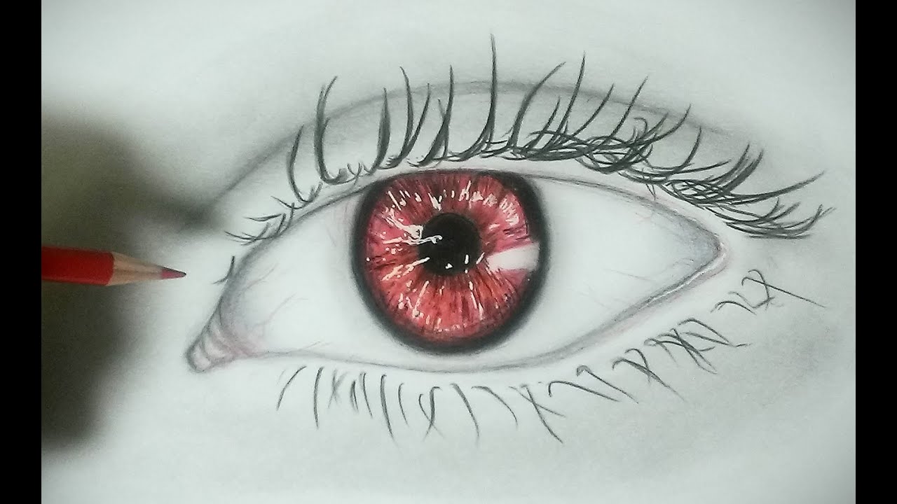 色鉛筆で目の描き方 赤い目 Drawing Red Eyes Realistically With Colored Pencils Youtube