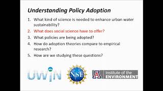 Urban Water Innovation Systems Thrust C Series: C1-1 Adoption of Sustainable Water Solutions