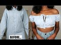 DIY Off Shoulder Keyhole Crop Top | Men's Shirt Refashion