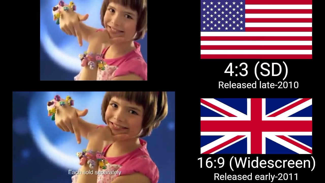 Comparisons between the US and UK versions of the Squinkies advert (2010 - 2011)