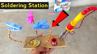 How to make soldering iron stand with helping hand | Soldering station | At home | Hindi .