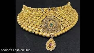 Latest gold necklaces choker designs 