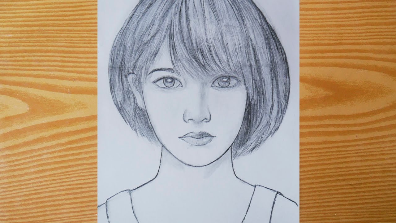 Portrait of a young woman with short hair in a bob hairstyle one  continuous drawing line logo single hand drawn art doodle  CanStock