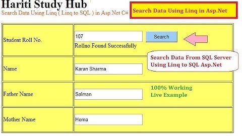 Search Data Using Linq ( Linq to SQL ) in Asp.Net C# | Hindi | Free Online Learning Class