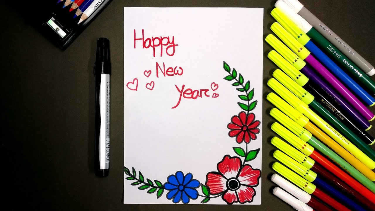 Happy New Year 2021 Drawing || Happy New Year Greeting Card Drawing