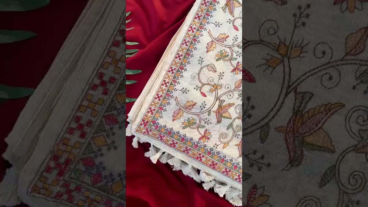 Pure Loom Tussar Designer Embroidery Saree