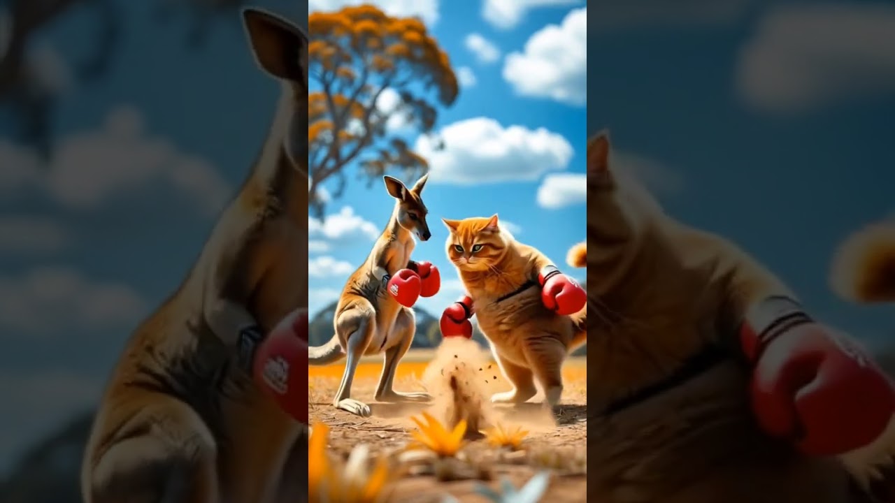 Funny Cat vs Kangaroo Boxing Match | Cute Animal Fight Animation | Kids Cartoon Comedy