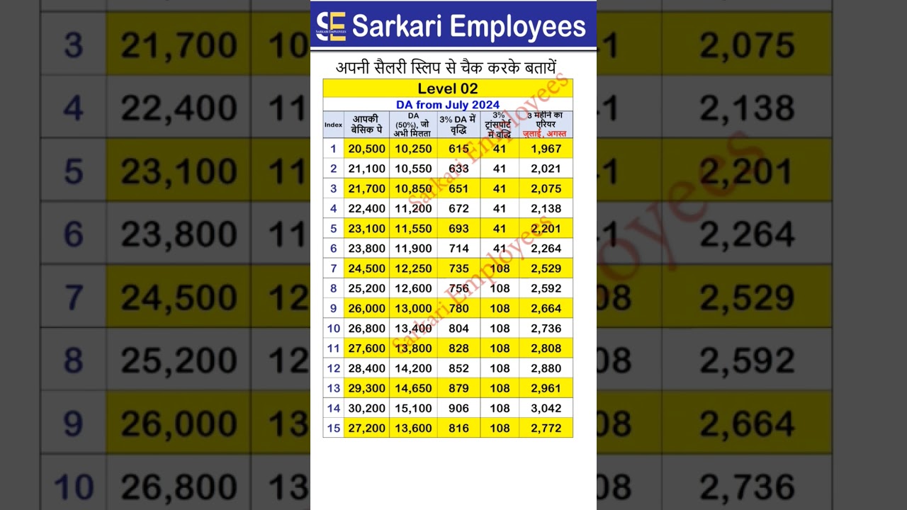 Level 02, DA and Transport Arrear from July 2024